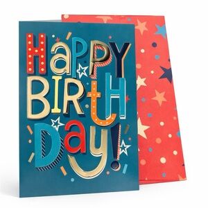 Happy Birthday Day Greeting Card w Envelope Colorful Stars Blank Inside